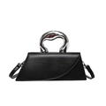 Sac trapèze noir chic avec poignée sculpturale en métal argenté et bandoulière amovible - Noir