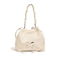 Borsa a secchiello color crema con manico intrecciato e farfalla in metallo argento - Bianco Crema
