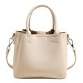 Borsa a secchiello in pelle cerata bianco crema con doppi manici e logo CLEARDK - Senza Ciondolo / Bianco
