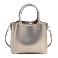 Borsa a secchiello in pelle metallizzata argento con logo CLEAR K e tracolla regolabile - Senza Ciondolo / Argento