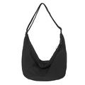 Bolso bandolera de media luna negro minimalista de nailon ligero con correa ancha de hombro - Negro