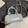 Minimalist light blue bowling bag in glossy patent leather with silver hardware finish - Sea Salt Blue (Without Charm)