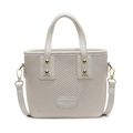 Elegante bolso de cubo blanco crema con textura de sarga y finos detalles de cuero - Blanco Roto
