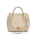 Elegante borsa a secchiello color crema con trama litchi, manico tondo e dettagli oro - Bianco Sporco