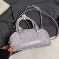 Lavender purple minimalist bowling bag in pleated faux leather with adjustable strap - Taro Purple (Without Charm)