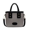 Bolso saco de tejido gris con ribete de cuero negro y remaches de metal dorado - Negro y Gris