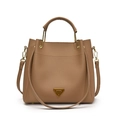 Elegante borsa a secchiello marrone in pelle martellata con manici in metallo - Cachi