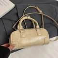 Pale yellow bowling handbag in crinkled leather with adjustable crossbody strap - Pear Yellow (Without Charm)