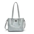 Borsa tote trapuntata grigio-azzurra con chiusura a rotazione e tracolla - Senza Ciondolo / Blu