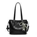 Black quilted faux leather handbag with pearl bow charm and silver hardware - Pearl Bow Charm / Black