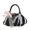 Borsa bowling nera stile Lolita con fiocchi di pizzo e nastri a quadri colorati - Nero