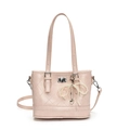 Quilted light pink bucket bag with pearl bow charm and silver metallic hardware - Pearl Bow Charm / Pink