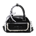 Sac bowling noir chic avec dentelle blanche et noeud en ruban carreaux - Noir