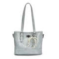 Quilted light blue bucket bag with faux pearl bow charm and metal twist lock detail - Pearl Bow Charm / Blue
