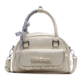 Sac bowling crème chic avec bordure en dentelle ballet et ruban à carreaux élégant - Blanc Cassé