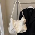 Glossy cream white large tote bag with round coin purse and metal zipper details - Off-White (Without Pendant)