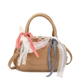 Borsa Boston marrone in pelle PU con pizzo decorativo e nastri a quadri per donna - Cachi
