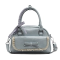Sac bowling bleu clair style ballet avec dentelle, nœud et ruban à carreaux élégant - Bleu