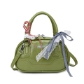 Green Boston handbag with vintage plaid bows and lace ribbons in a minimalist style - Green
