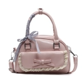 Sac bowling rose style ballet avec dentelle et nœud décoratif pour femme bandoulière - Rose