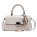 Chic beige square handbag with silver metal lock and creative sports themed pendant - With Racket Pendant / Off White