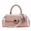 Pink minimalist crossbody square bag with tennis racket charm and silver clasp detail - With Racket Pendant / Pink
