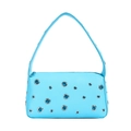 Borsa a spalla azzurra con borchie ad occhiello argentate e trama in pelle martellata - Blu