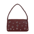 Borsa a spalla rosso scuro con trama litchi e occhielli in argento stile punk - Borgogna