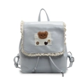 Zaino in similpelle azzurro con bordo in pizzo e ricamo di orsetto di peluche - Blu