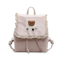 Zaino in ecopelle rosa con bordo in pizzo e toppa a forma di orsetto, borsa capiente - Rosa