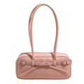 Pink French vintage underarm bowling bag with silver buckles and Y2K aesthetic - Pink