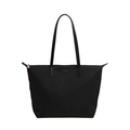 Klassische schwarze Nylon-Tragetasche mit Lederriemen und silbernem Metalldetail - Schwarz