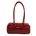 Retro red patent leather underarm bowling bag with bow and silver metal studs - Red