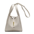 Beige lychee leather bucket bag with gold hardware and adjustable strap - Off White