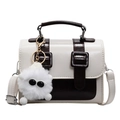 Borsa vintage stile British color crema e marrone con ciondolo mostro di peluche - Bianco (Con Ciondolo in Peluche)