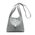 Minimalist light greyish blue lychee pattern leather bucket bag with golden hardware - Blue