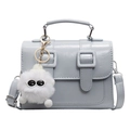 Borsa vintage azzurro grigio con cinturini e ciondolo mostriciattolo peluche - Blu (Con Ciondolo di Peluche)