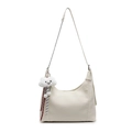 White lychee pattern crescent tote bag with chain strap and cute cloud charm accessory - Beige (With Cloud Charm)