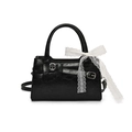 Borsa a mano vintage nera con dettaglio fiocco in pizzo bianco e tracolla regolabile - Nero