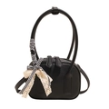 Black bowling bag with lychee texture featuring a gingham lace bow and top handles - Black