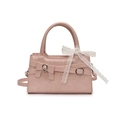 Borsa a mano vintage rosa con fiocco decorativo in pizzo bianco e tracolla regolabile - Rosa