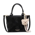 Minimalist black faux leather bucket bag with cute bear charm and woven rope handle detail - Black With Bear Charm