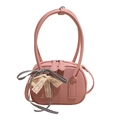 Pink lychee grain leather bowling bag with lace bow and check ribbon detail - Pink