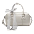 Elegante borsa Boston bianco crema con fiocco goffrato e dettaglio nastro in pizzo - Bianco Sporco