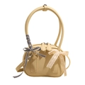 Stylish minimalist creamy balletcore bowling bag with checkered and lace bow details - Yellow
