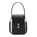 Minimalistische schwarze Handtasche mit strukturiertem Diagonalmuster und Silberdrehverschluss - Schwarz
