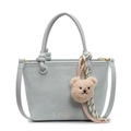 Blue-grey contrasting bucket bag with a cute bear charm and adjustable shoulder strap - Blue With Bear Charm