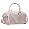Borsa a mano rosa con cuciture a fiocco e decorazione in nastro di pizzo - Rosa