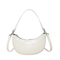White oil wax leather crescent bag with adjustable shoulder strap and silver hardware - White