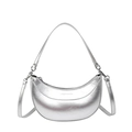 Chic silver crescent moon bag in metallic finish with fashion text and shoulder strap - Silver